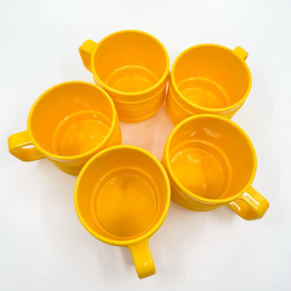 Vintage Rubbermaid Yellow Ribbed Mugs • Set of 5 • Model 3819 • Retro 1960s